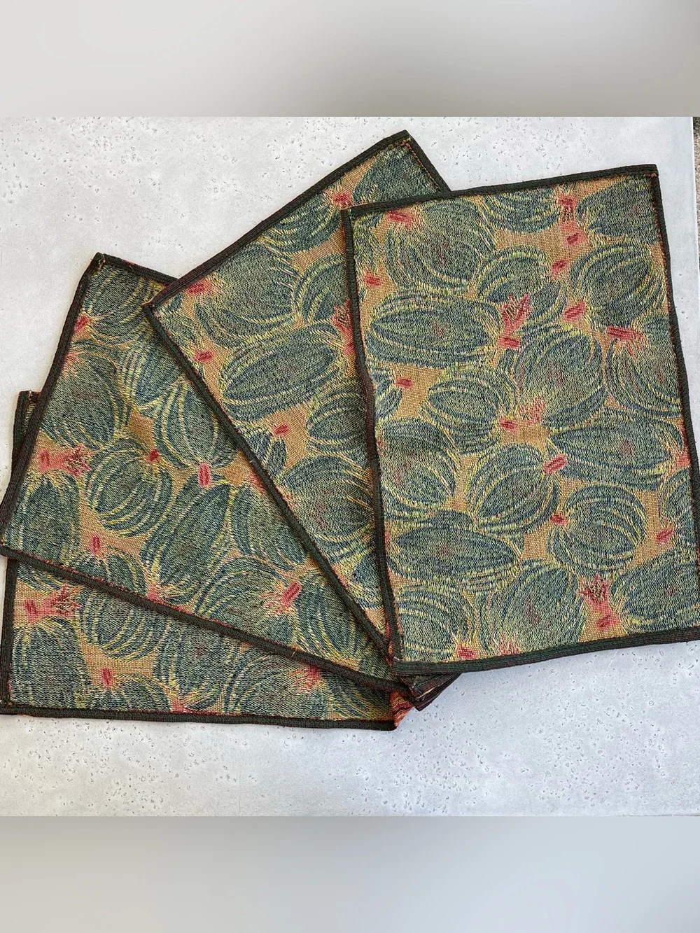 Set of 4 Woven Tapestry Style Orange Fall Pumpkin Harvest Season Halloween Place